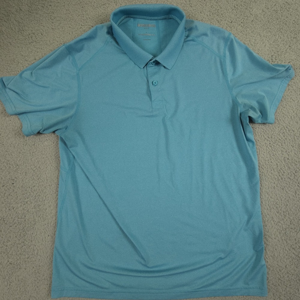 Bonobos Golf Polo Shirt Heather Blue‎ Mens Large Performance Stretch - Picture 3 of 11